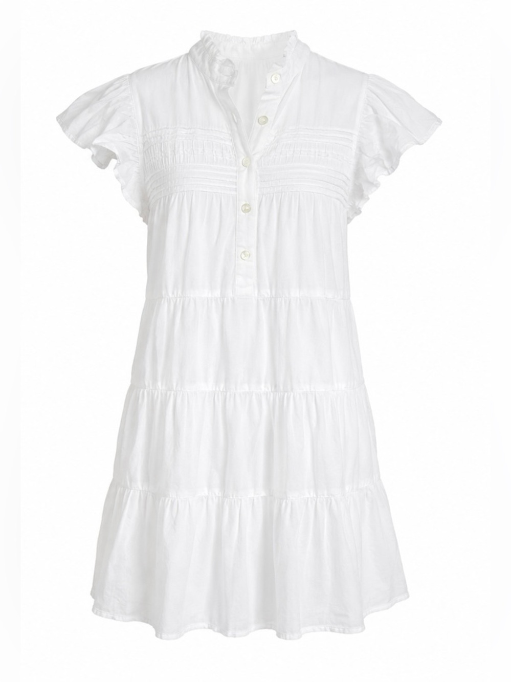 Boston Proper White Tiered Flutter Sleeve Mini Dress XS